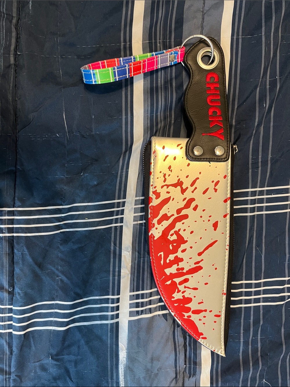 CHUCKY Novelty Knife Sheath with Bloody Silver Blade Design